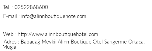 Alinn Boutique Hotel telefon numaralar, faks, e-mail, posta adresi ve iletiim bilgileri